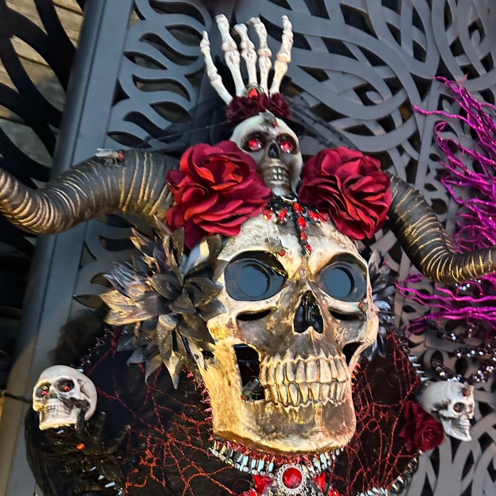 Led light up Rhinestone Fringe Skull Day of the Dead Festival Headdress - Picture 3 of 8